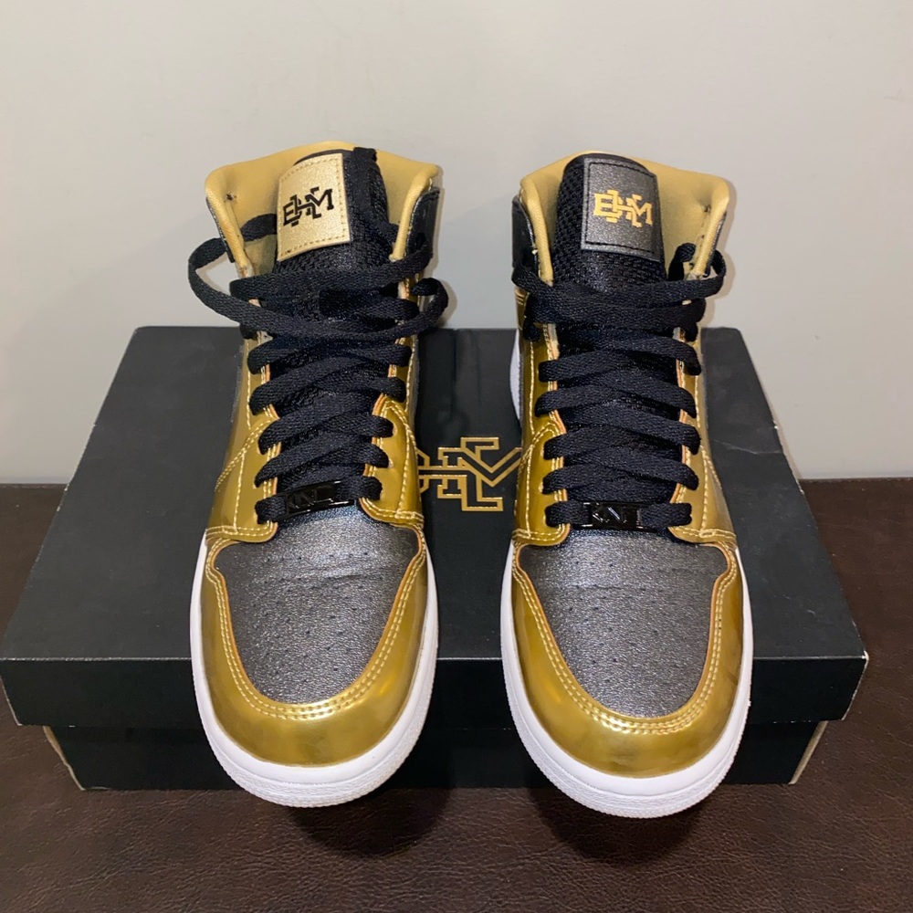 New Air Jordon 1 Retro High BHM GG Metallic Gold Black White GS 6.5Y